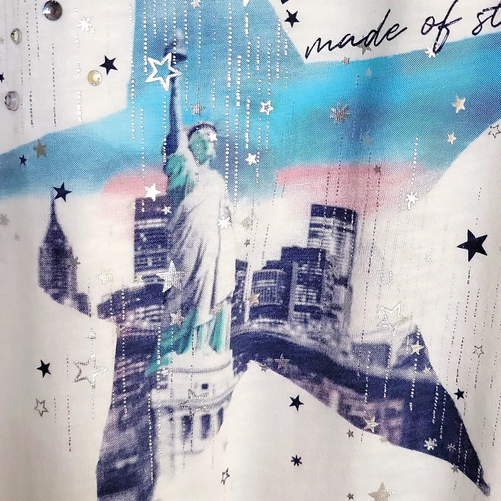 Justice Girls Long Sleeve Statue of Liberty Graphic Tee White Blue Size 10